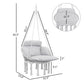 Gray hanging hammock chair with rope fringe and thick padded cushion, 15.7 in seat width