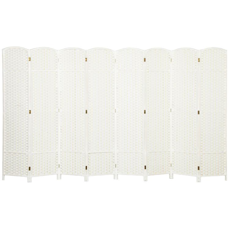 White freestanding 8-panel folding privacy screen with straight vertical panels