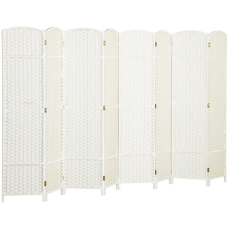 White 8-panel folding room divider screen, freestanding privacy partition