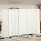 White 8-panel privacy room divider screen with scalloped top edges and hinged joints