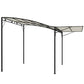 Outdoor pergola with black metal posts and cream canvas top cover