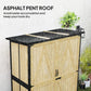 Natural wood outdoor storage shed with asphalt-style roof and double-door front