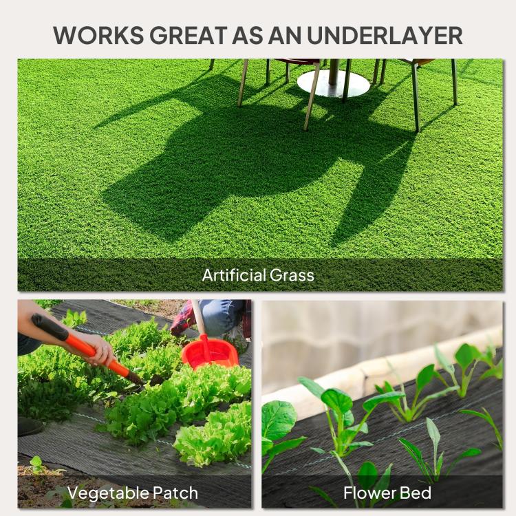 Dark gray weed barrier used under artificial grass and around garden beds