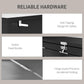 Black fold-out desk hardware details: fixed buckle and hinge guard for safety