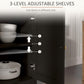 Black cabinet interior with three adjustable shelf levels inside the sideboard.