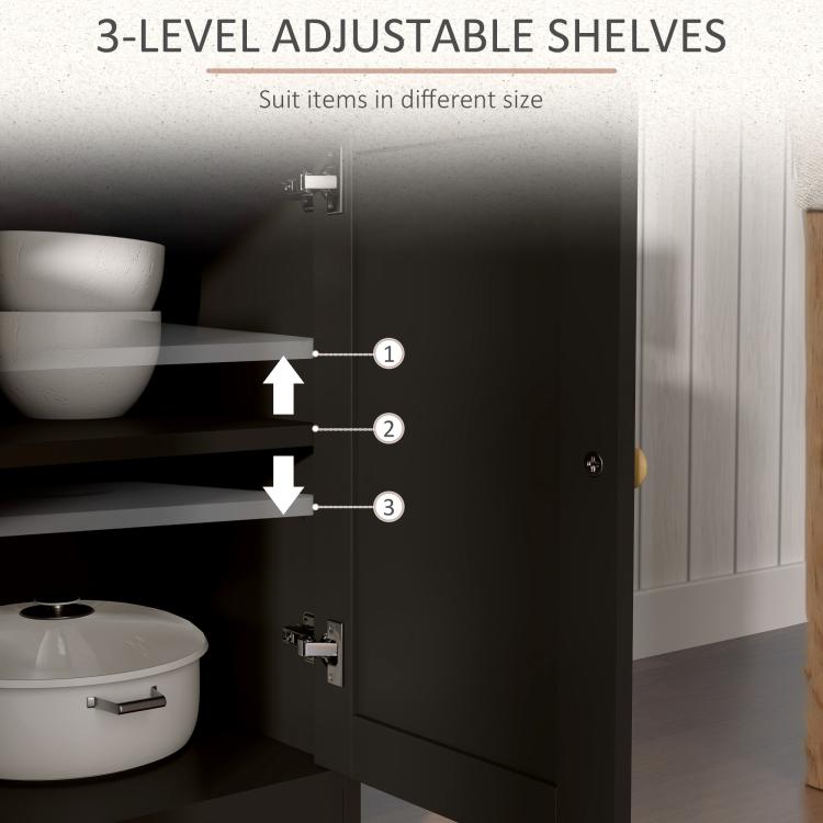 Black cabinet interior with three adjustable shelf levels inside the sideboard.