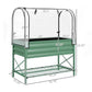 Green raised garden bed dimensions view with clear cover and metal legs