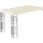 Cream white pergola canopy top with black metal corner posts and lattice panels