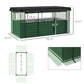 Green galvanized steel planter box dimensions diagram with black frame and shade cloth top