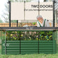Green galvanized steel planter box with two-door front access and raised planting bed