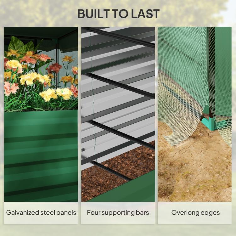 Close-up details of galvanized steel planter box: steel panels, supporting bars, long edges