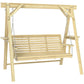 Natural wood 3-seat porch swing with slatted bench and side table