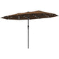 Coffee-brown outdoor sun umbrella with LED lights and central support pole