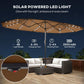 Solar-powered LED patio parasol with coffee-brown canopy and lighted cord lines
