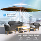 Coffee-brown patio parasol open on a balcony with center pole