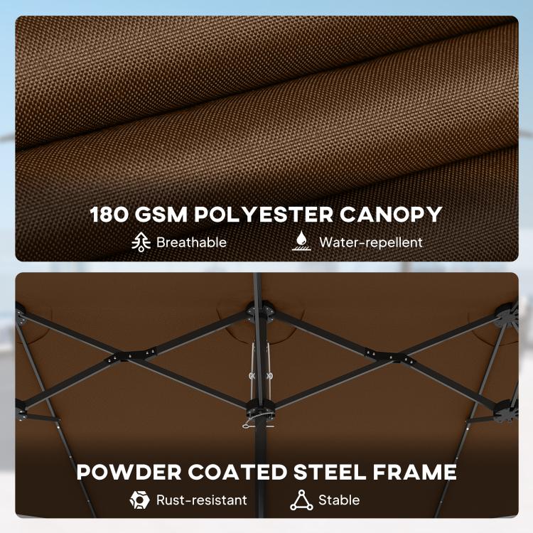 Coffee-brown polyester parasol canopy with rust-resistant powder-coated steel frame