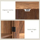 Brown pantry cabinet door with magnetic catch and hinge close-up