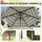 Removable folding parasol umbrella with navy striped canopy and 6-bone frame