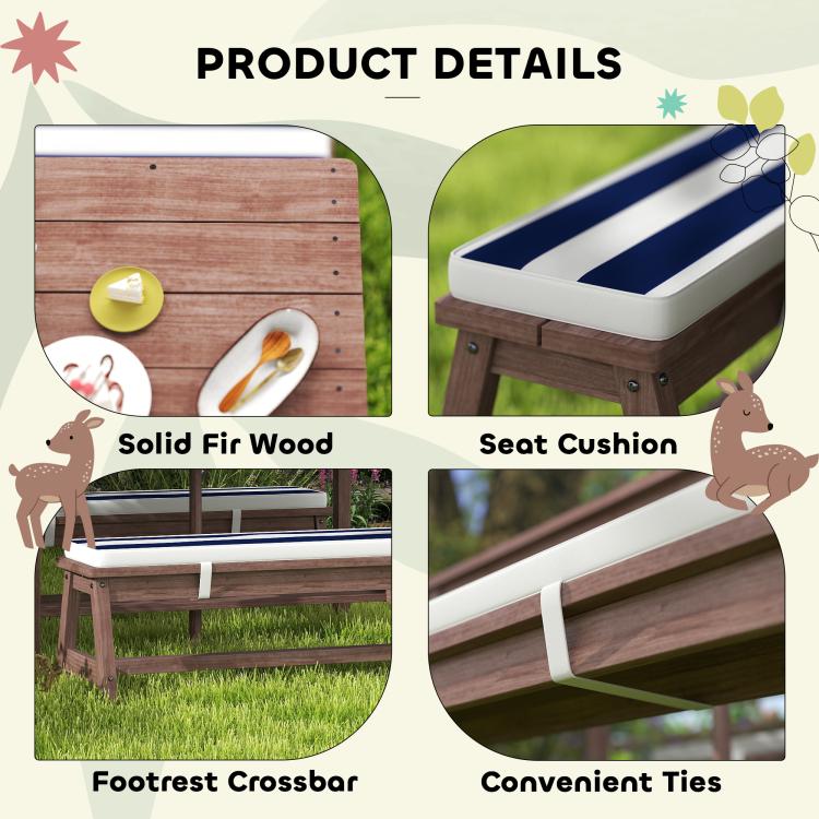 Wooden kids picnic set details: solid fir wood and seat cushion