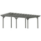Gray outdoor pergola with open rafters and six support posts