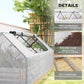 Mini greenhouse planter bed with roll-up window panels and mesh cover