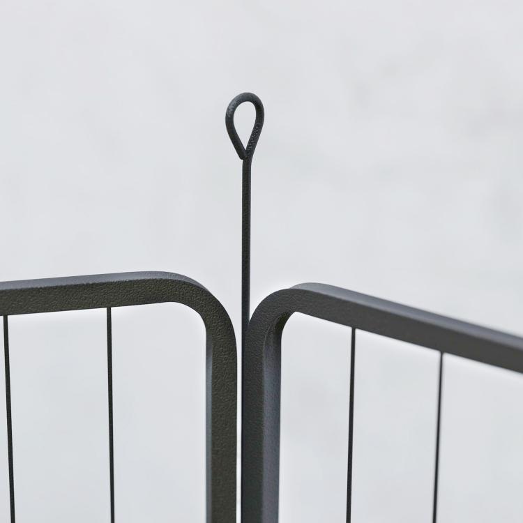 Black metal pet playpen corner post with loop handle and vertical bars