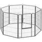 Black 8-panel metal dog playpen with folding door and wire fence panels