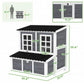 Wooden chicken coop diagram with nesting box, roof, and door dimensions