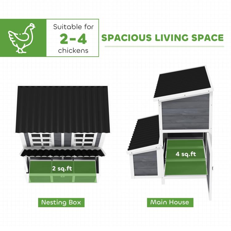 Chicken coop and nesting box cutaway with main house and interior tray