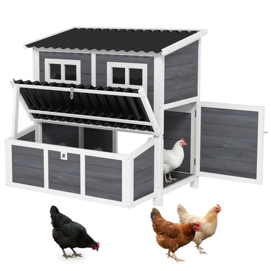 Wooden Chicken Coop with Nesting Box, Pull-Out Tray, Waterproof Roof, 39 inch Chicken House for 2-4 Chickens, Rabbits