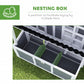 Nesting box section of wooden chicken coop with inner tray