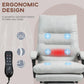 Light gray massage chair with built-in back massage nodes glowing blue and red heat