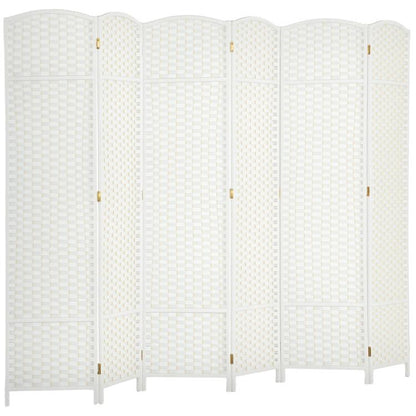 White 6-panel folding room divider screen with gold-toned hinges and feet