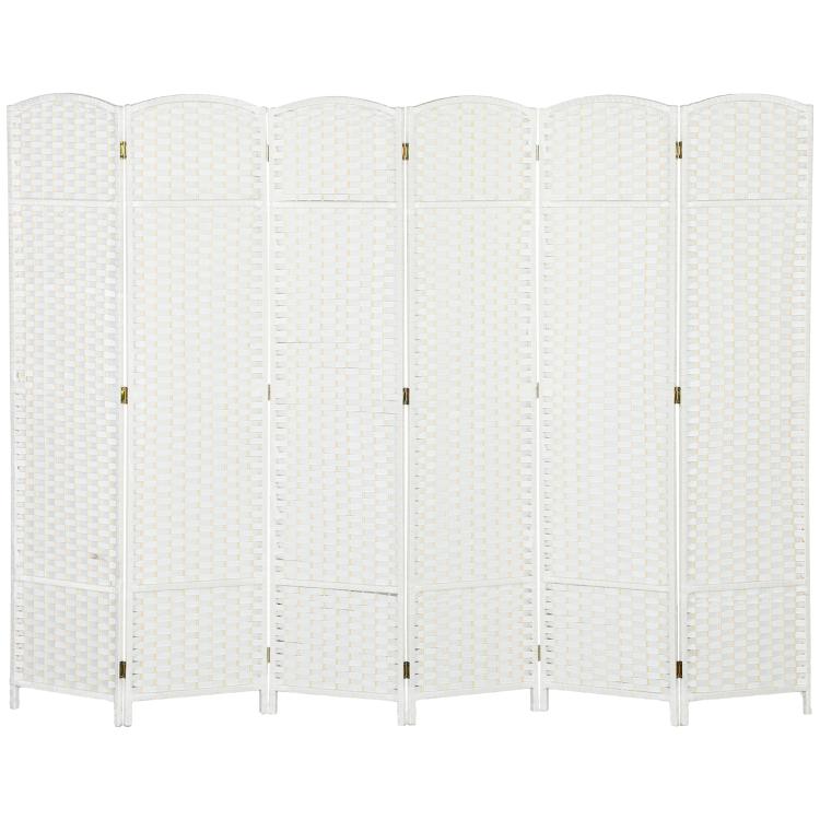 White 6-panel folding room divider screen, front view with upright panel sections