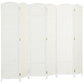 White six-panel folding room divider screen with textured panels and brass hinges