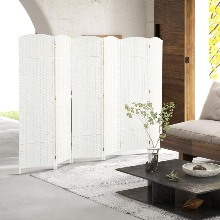 White 6-panel folding room divider screen placed in living room for privacy