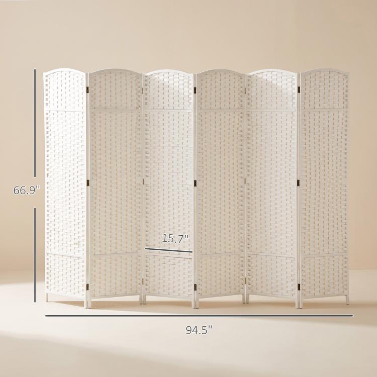 White 6-panel room divider screen with height and width measurement lines