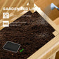 Wood garden bed liner panel shown inside a raised planter bed with soil