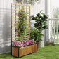 Teak wooden raised garden bed with trellis and removable planters, planted with flowers