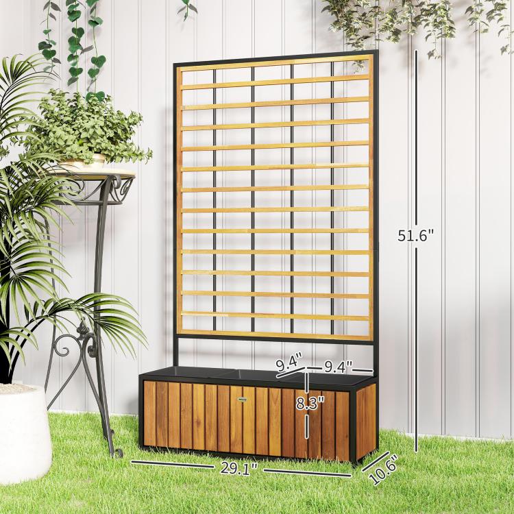 Teak raised garden bed planter with trellis panel and vertical slatted front