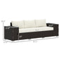 3-seat outdoor wicker sofa with storage, cream cushions, shown with size measurements