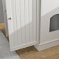 White cat litter box enclosure front panel with side door and access opening