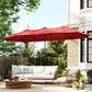 Wine red market umbrella with crank-style support pole, open canopy for patio shade