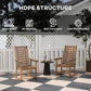 Brown outdoor rocking chair set with tall slatted backs and wide armrests