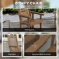 Brown high-back rocking chair with slatted back and recessed wide armrests