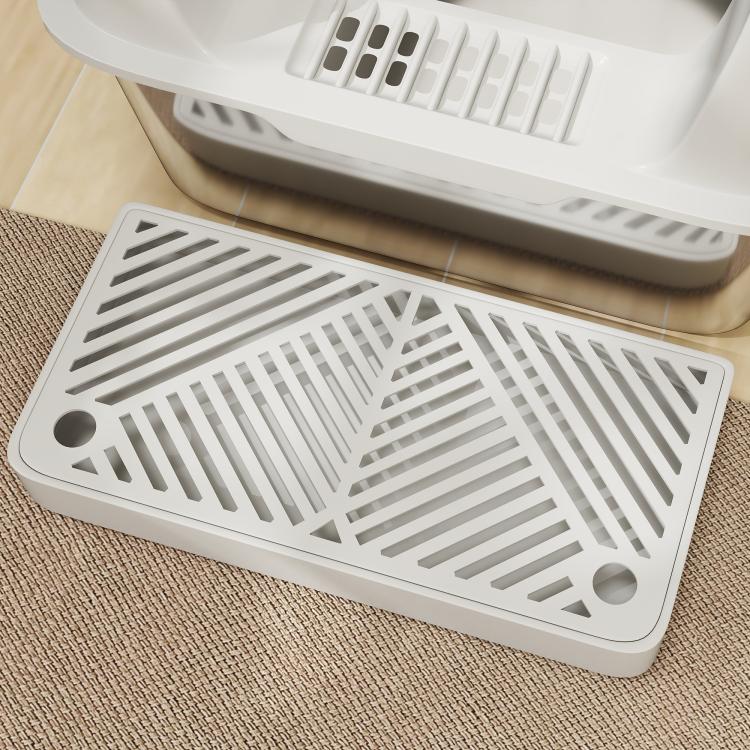 Light gray litter box tray with slotted grate surface