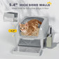 Light gray high-sided cat litter box with open top, grating base, metal scoop holder