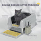 Light gray cat litter box with sand drop step and metal scoop holder