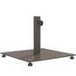 Square metal umbrella stand base in brown with central pole socket and four leveling feet