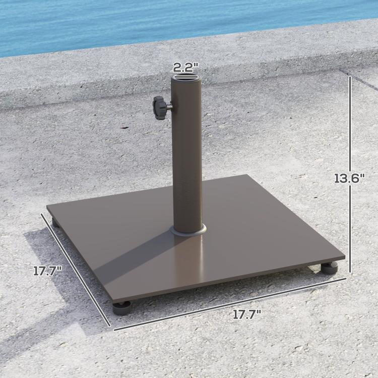 Square metal umbrella stand base with central pole and side tightening knob